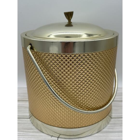 Vintage 1960s Gold Aluminum Ice Bucket Made in Italy Art Deco Retro - Picture 2 of 8